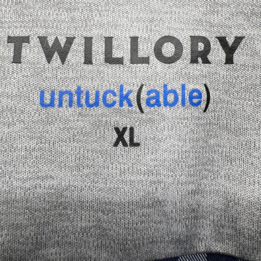 Twillory Untuckable Mens XL Gingham Button Down‎ Shirt Navy White Speckled Nep - Picture 4 of 8